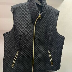 Black Rivet Quilted Vest with Gold Accents